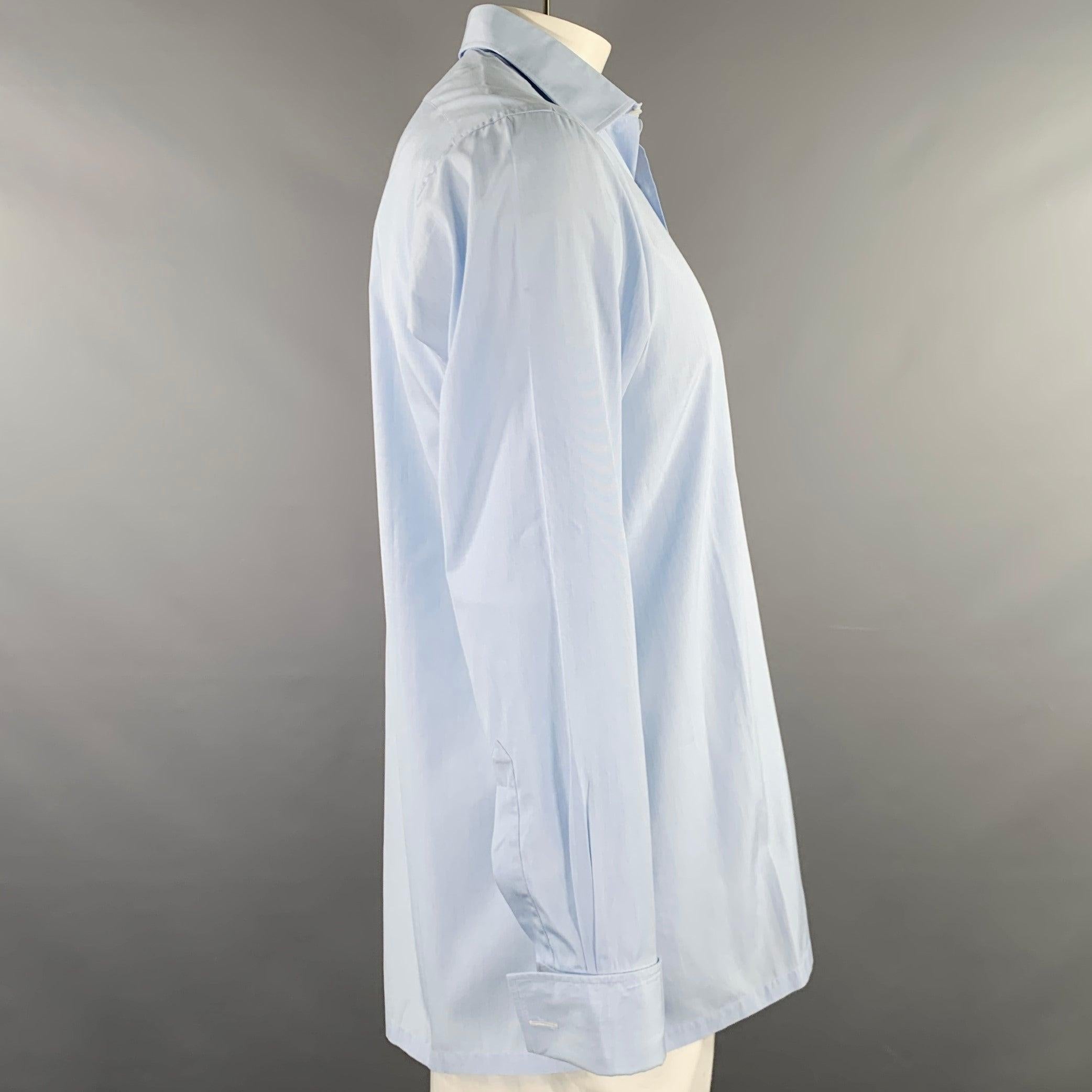 CHARVET long sleeve shirt in a light blue cotton woven fabric featuring a spread collar, French cuffs, and button closure. Cufflinks not included. Made in France.Excellent Pre-Owned Condition. 

Marked:   L 

Measurements: 
 
Shoulder: 17.5 inches
