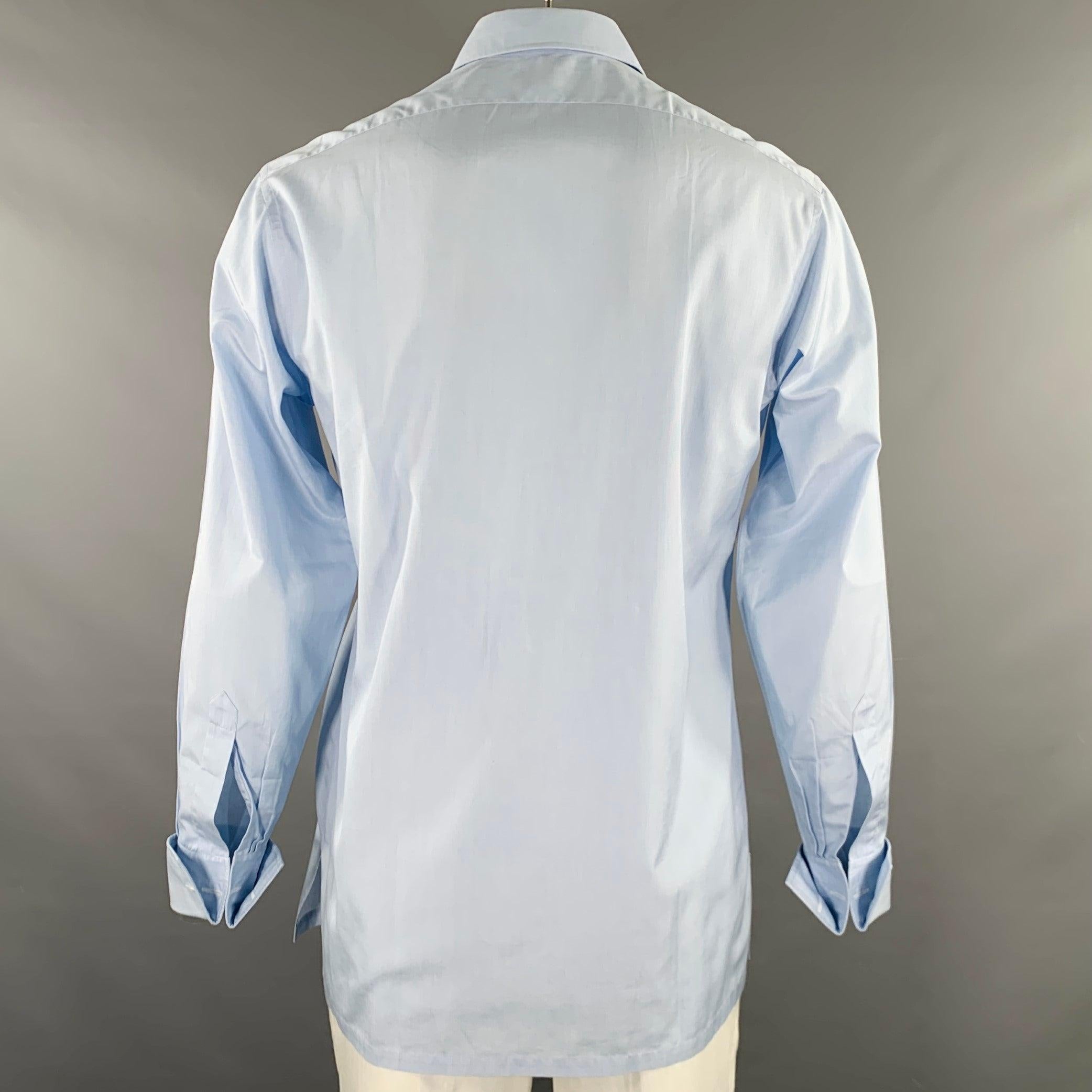 Gray CHARVET Size L Light Blue Cotton Spread Collar Long Sleeve Shirt For Sale