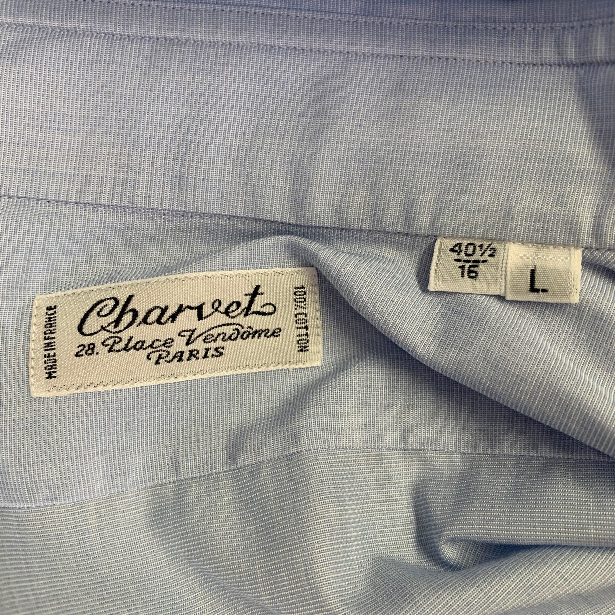 CHARVET Size L Light Blue Cotton Spread Collar Long Sleeve Shirt In Excellent Condition For Sale In San Francisco, CA