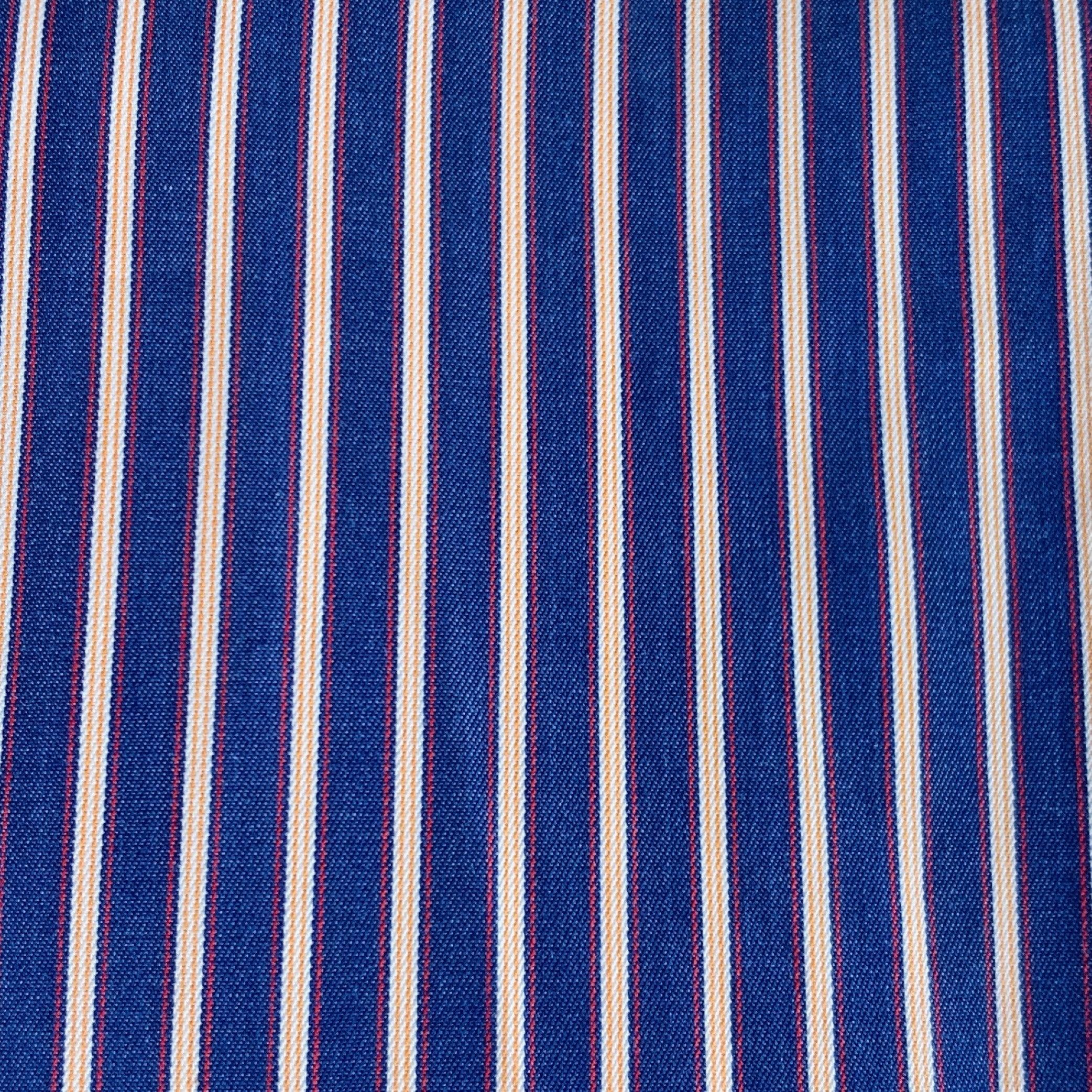 CHARVET long sleeve shirt
in a navy cotton woven fabric featuring a red stripe pattern, spread collar, and button closure. Made in France.Excellent Pre-Owned Condition. 

Marked:   L 

Measurements: 
 
Shoulder: 17.5 inches Chest: 47 inches Sleeve: