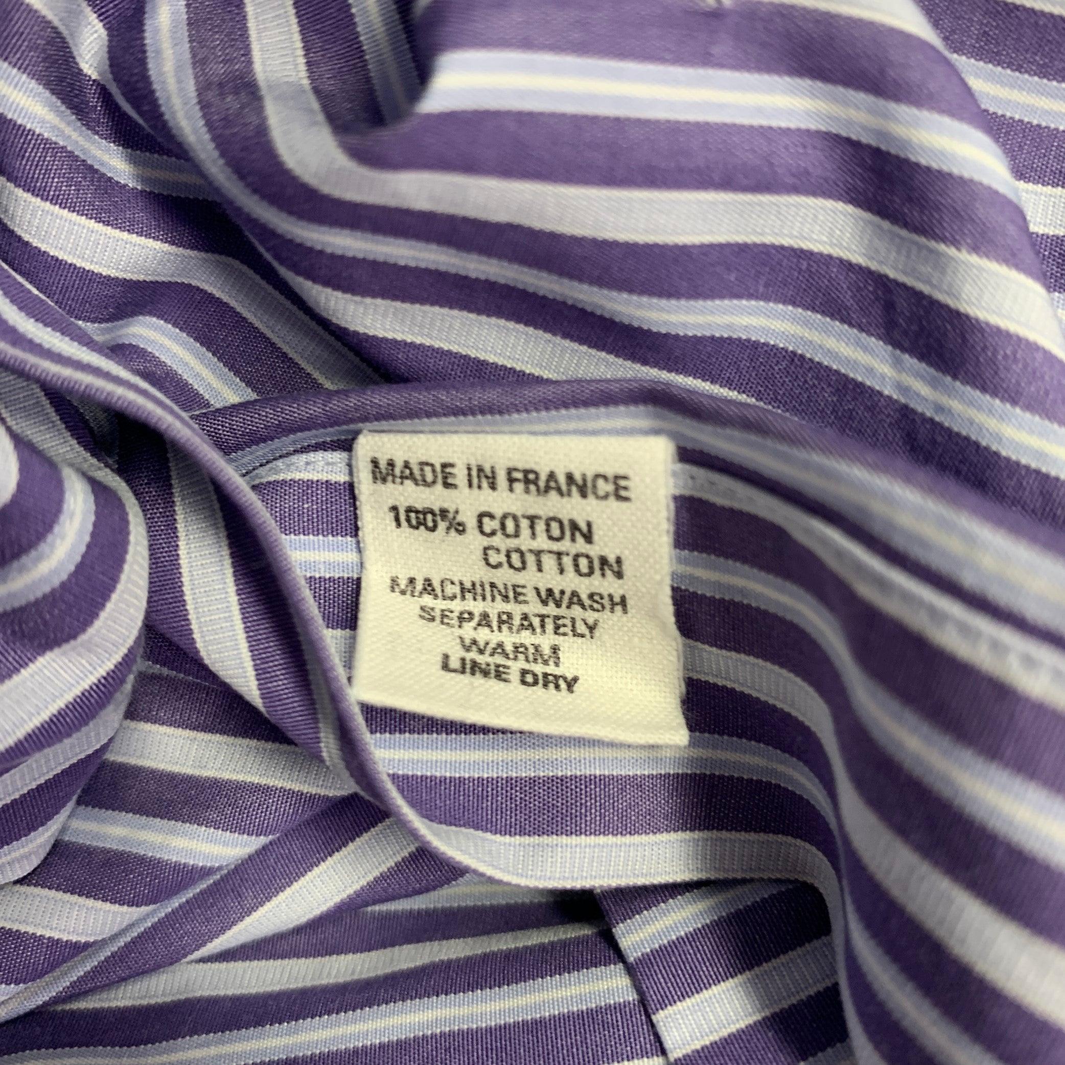 CHARVET Size M Blue Light Blue Stripe Cotton Spread Collar Long Sleeve Shirt For Sale 2