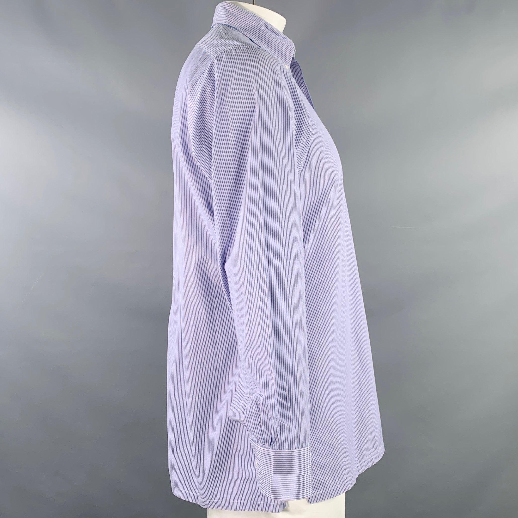 CHARVET Size M Blue Lilac Stripe Cotton Button Down Collar Long Sleeve Shirt In Excellent Condition For Sale In San Francisco, CA
