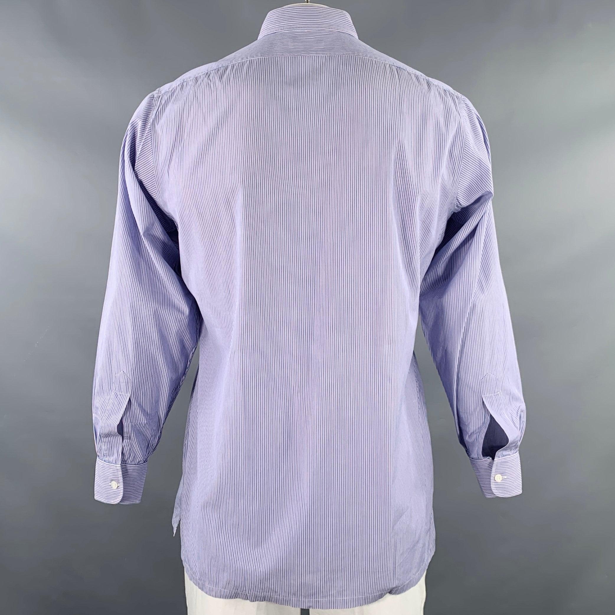Men's CHARVET Size M Blue Lilac Stripe Cotton Button Down Collar Long Sleeve Shirt For Sale