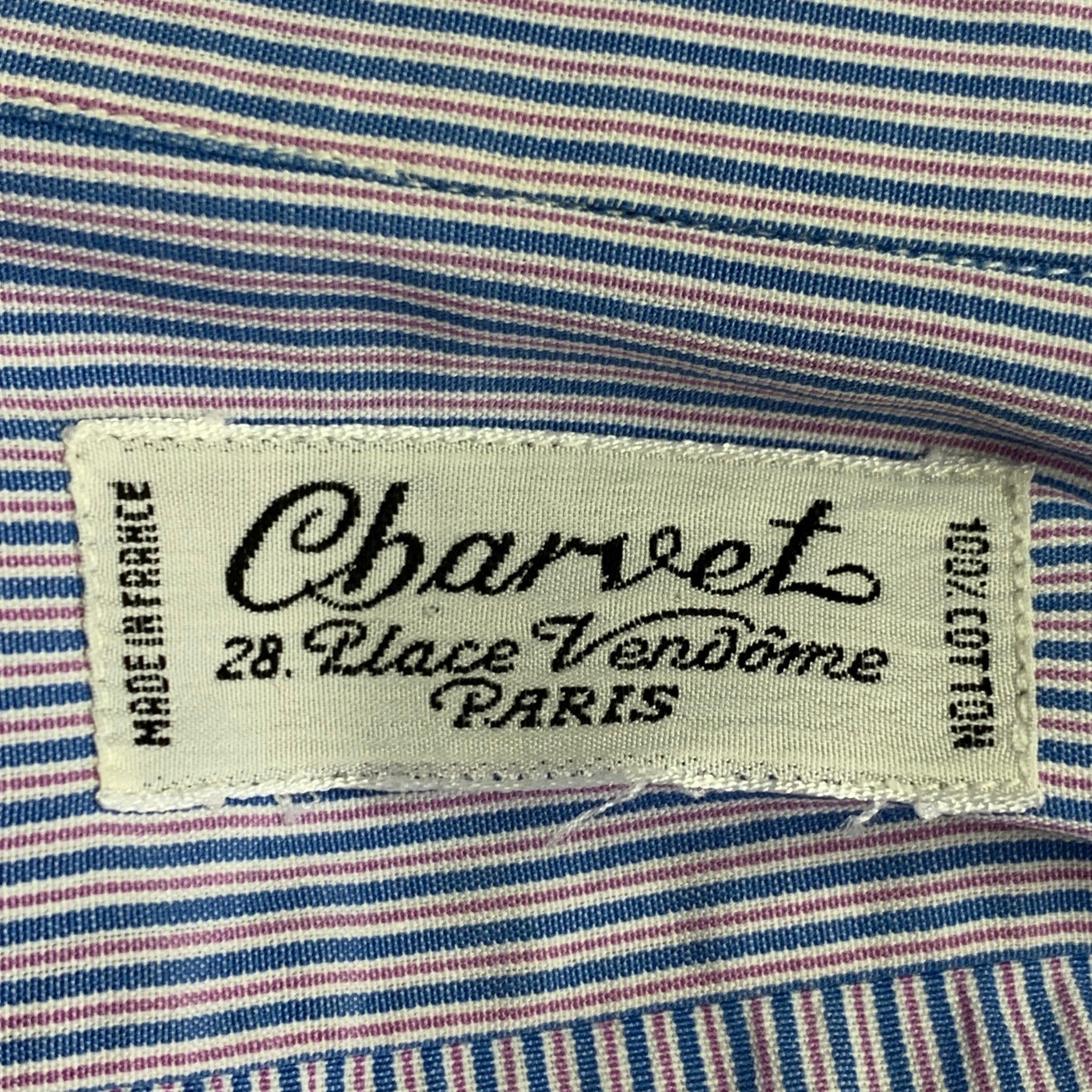 CHARVET Size M Blue Lilac Stripe Cotton Button Down Collar Long Sleeve Shirt For Sale 1