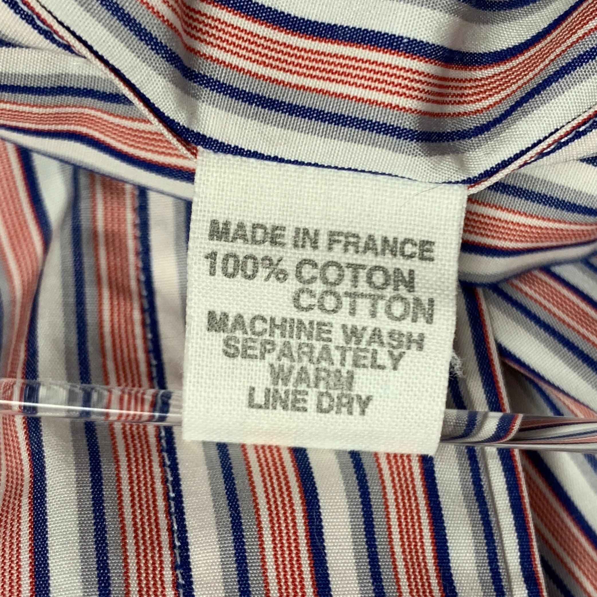 CHARVET Size M/L Red White Blue Stripe Cotton Curved Cutaway Long Sleeve Shirt For Sale 1
