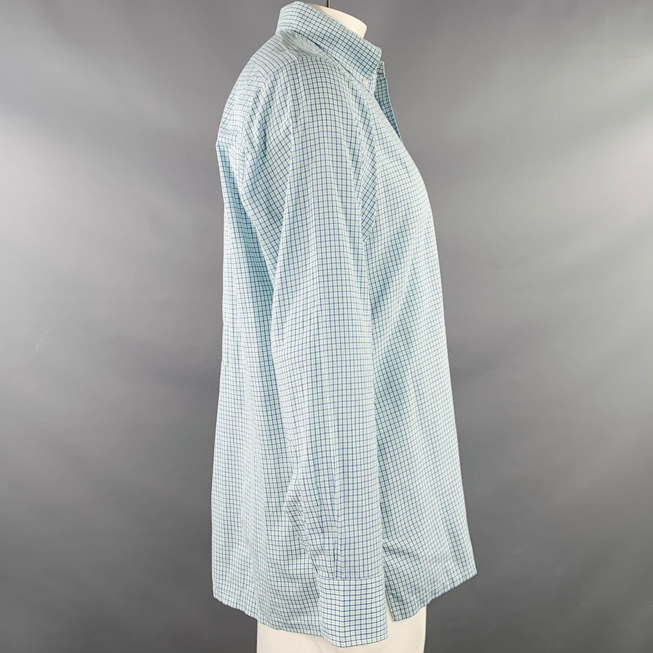 Gray CHARVET Size M/L White Blue Green Checkered Cotton Long Sleeve Shirt For Sale