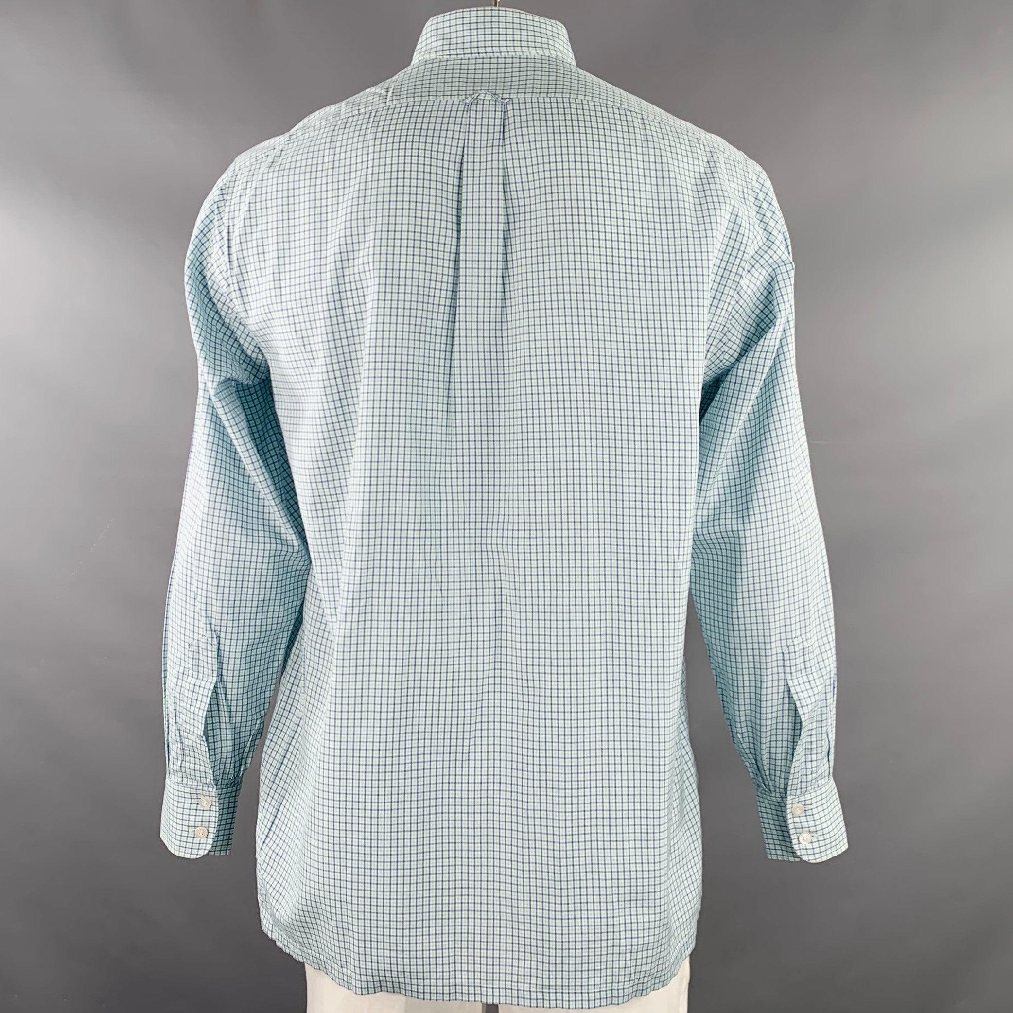 CHARVET Size M/L White Blue Green Checkered Cotton Long Sleeve Shirt In Excellent Condition For Sale In San Francisco, CA
