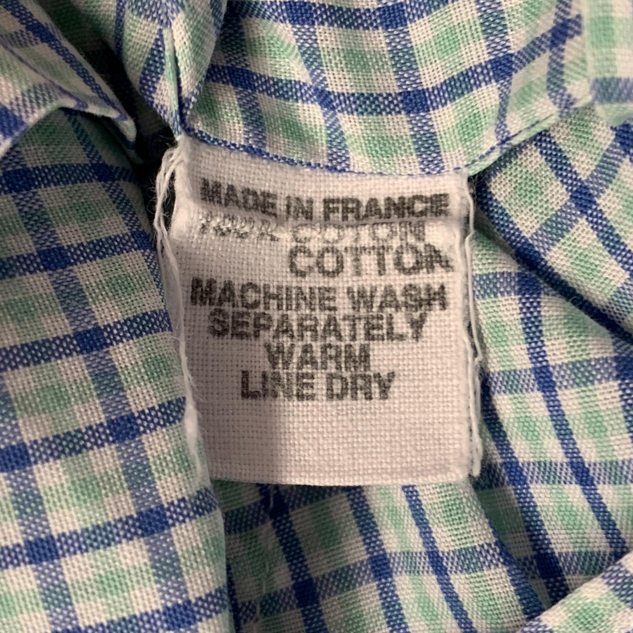 CHARVET Size M/L White Blue Green Checkered Cotton Long Sleeve Shirt For Sale 1