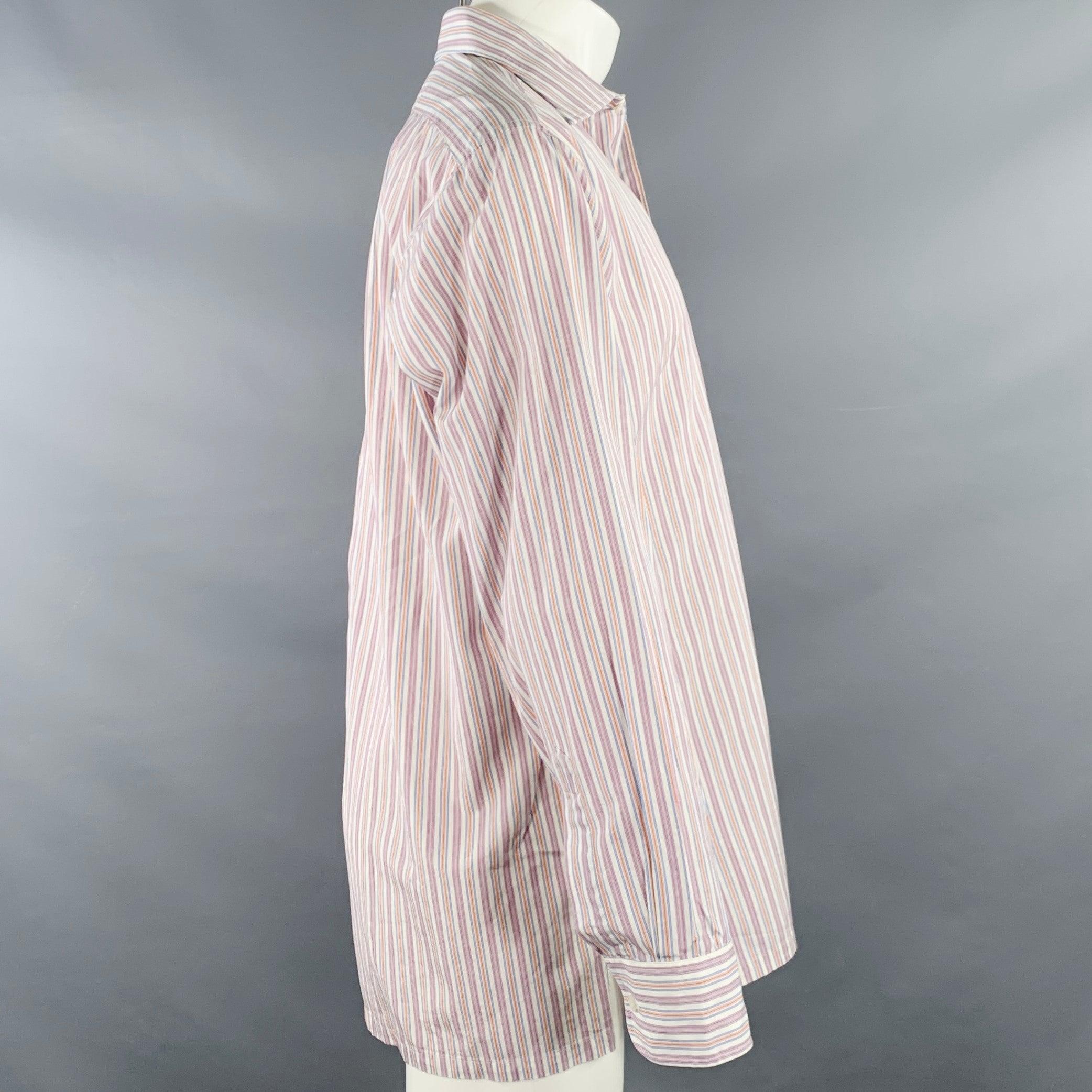 Gray CHARVET Size M/L White Multi Color Stripe Cotton Long Sleeve Shirt For Sale