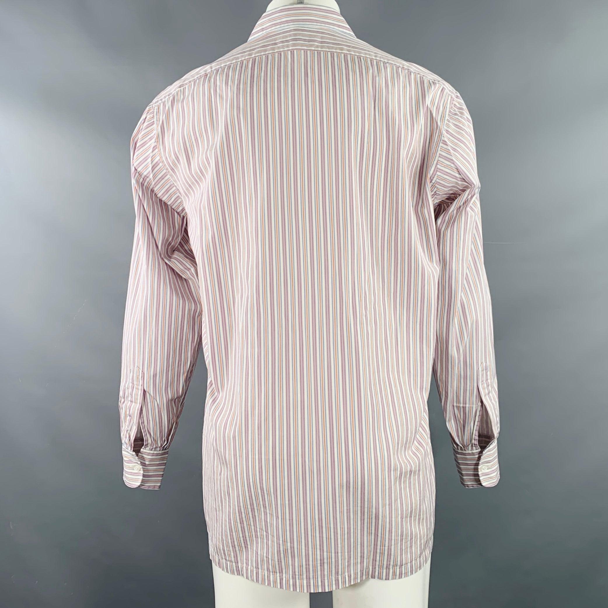 CHARVET Size M/L White Multi Color Stripe Cotton Long Sleeve Shirt In Excellent Condition For Sale In San Francisco, CA