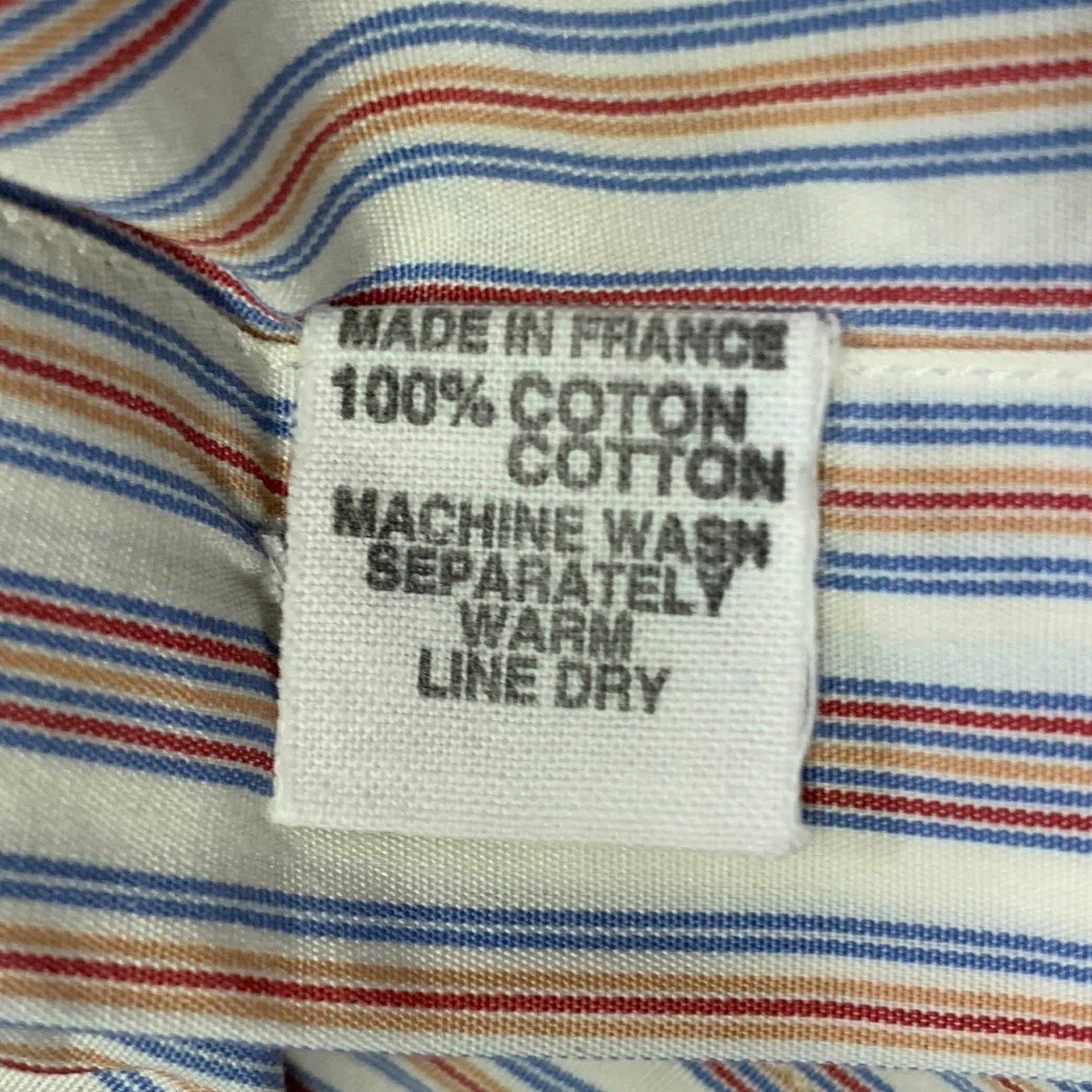 CHARVET Size M/L White Multi Color Stripe Cotton Long Sleeve Shirt For Sale 1