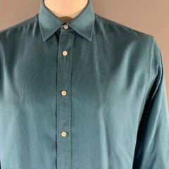 CHARVET Size XL Turquoise Purple Check Pointed Collar Long Sleeve Shirt