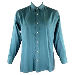 CHARVET Size XL Turquoise Purple Check Pointed Collar Long Sleeve Shirt