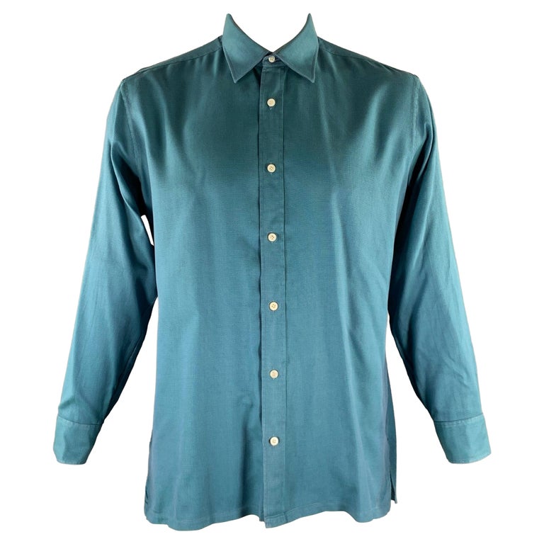 CHARVET Size XL Turquoise Purple Check Pointed Collar Long Sleeve Shirt For  Sale at 1stDibs