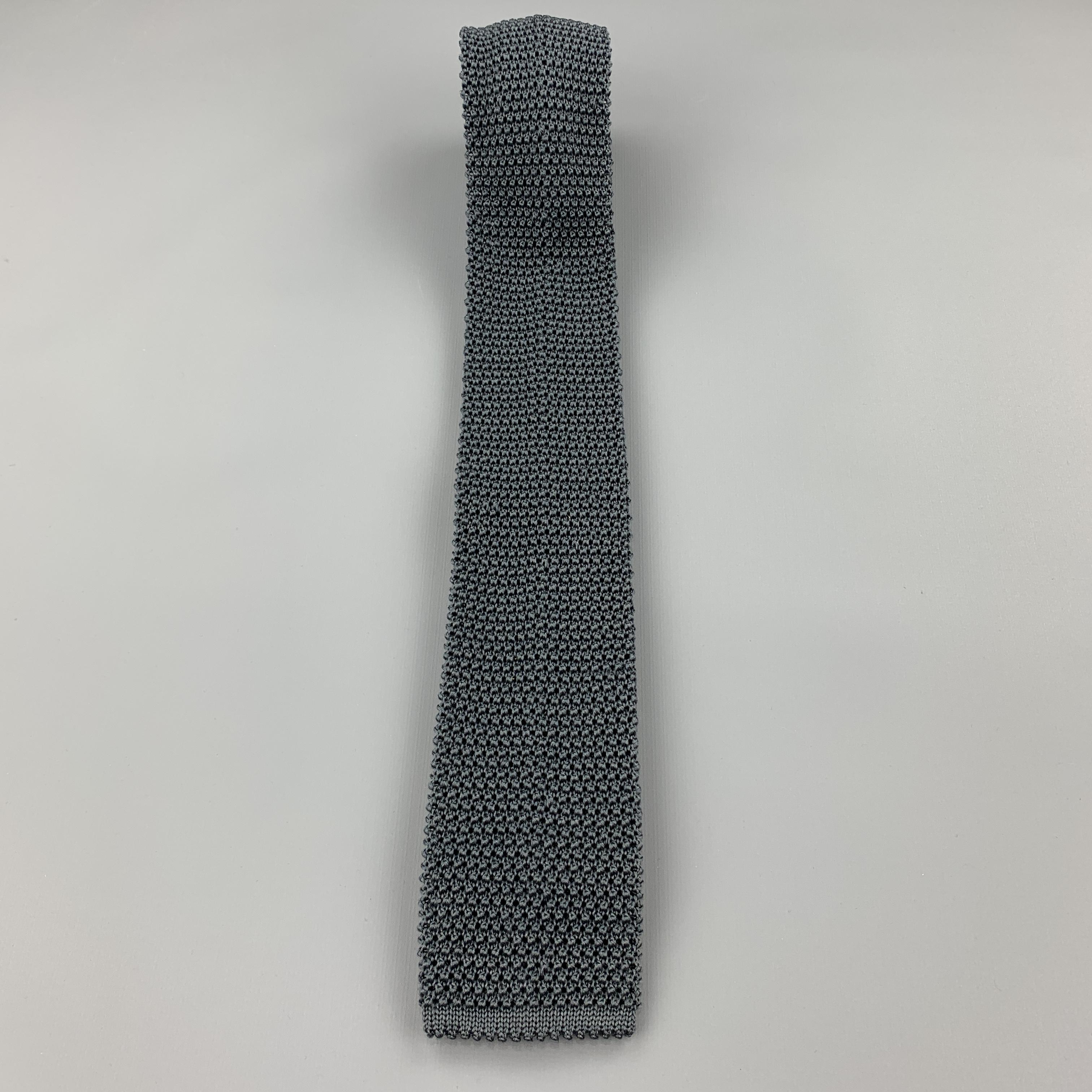 Black CHARVET Teal Grey Textured Silk Knit Tie