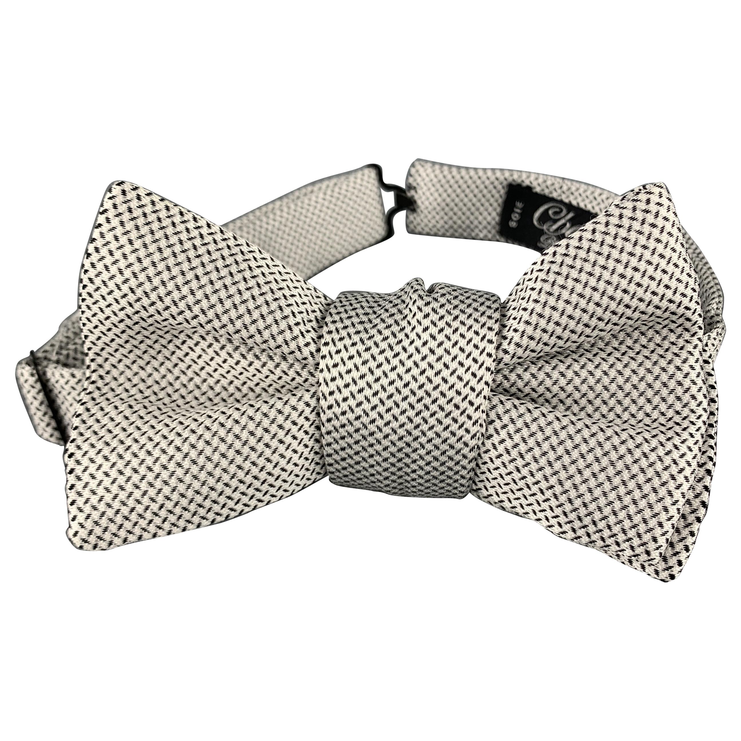 CHARVET White & Black Print Silk Bow Tie