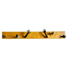 Chas Gerding American Studio Craft Bronze Hand Hooks Coat Rack in Birdseye Maple