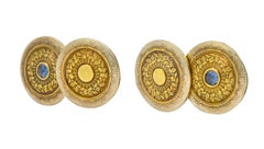 Chas. Keller Co. Art Deco Sapphire 14 Karat Gold Men's Disk Cufflinks