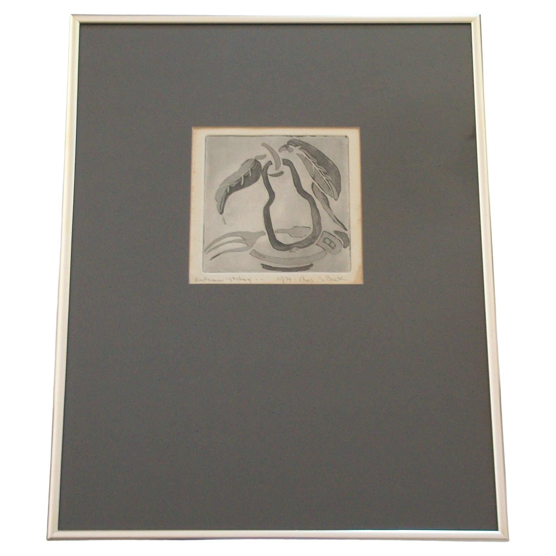 CHAS S. BUCK - « Gravure d'automne » - Nature morte du milieu du siècle dernier, encadrée, vers 1974