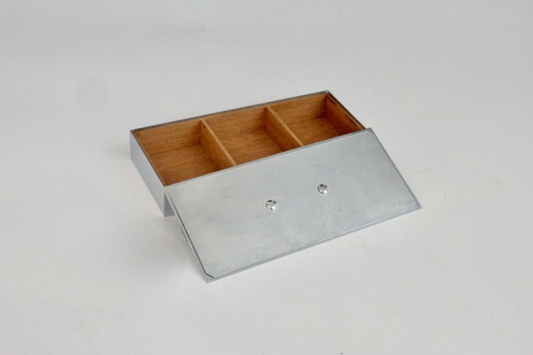 Chase Chrome Art Deco Wood Lined Table Top Box with Bakelite Handle Lid For Sale at 1stDibs