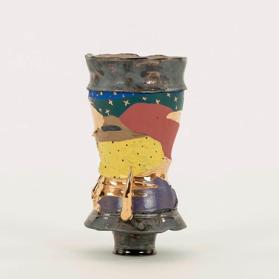 Chase Gamblin 24K Gold Fire Glaze Starry Night Porcelain Urn Vase 3