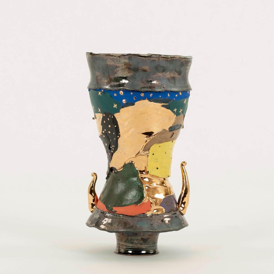 Chase Gamblin 24K Gold Fire Glaze Starry Night Porcelain Urn Vase 7