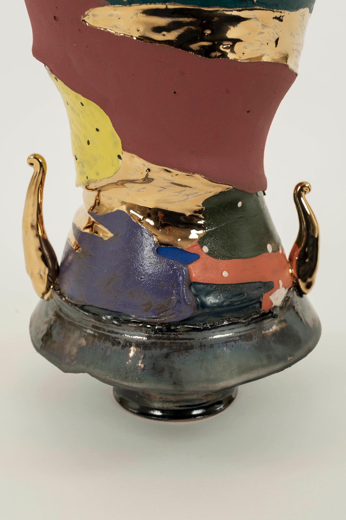 Chase Gamblin 24K Gold Fire Glaze Starry Night Porcelain Urn Vase 1