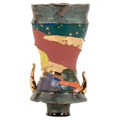 Chase Gamblin 24K Gold Fire Glaze Starry Porcelain Pottery Urn Vase