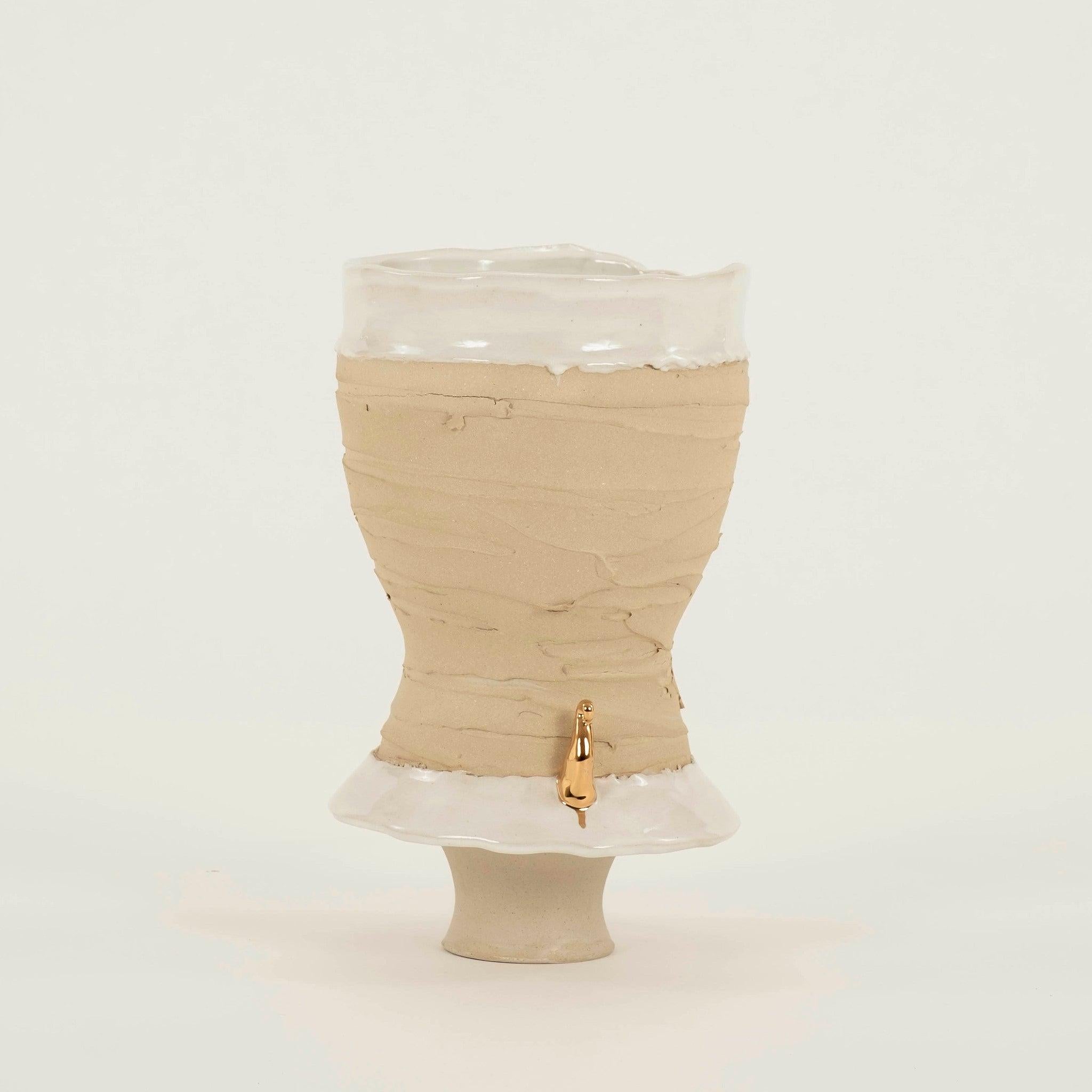 Organic Modern Chase Gamblin Splash of Gold Taupe Porcelain Urn Vase