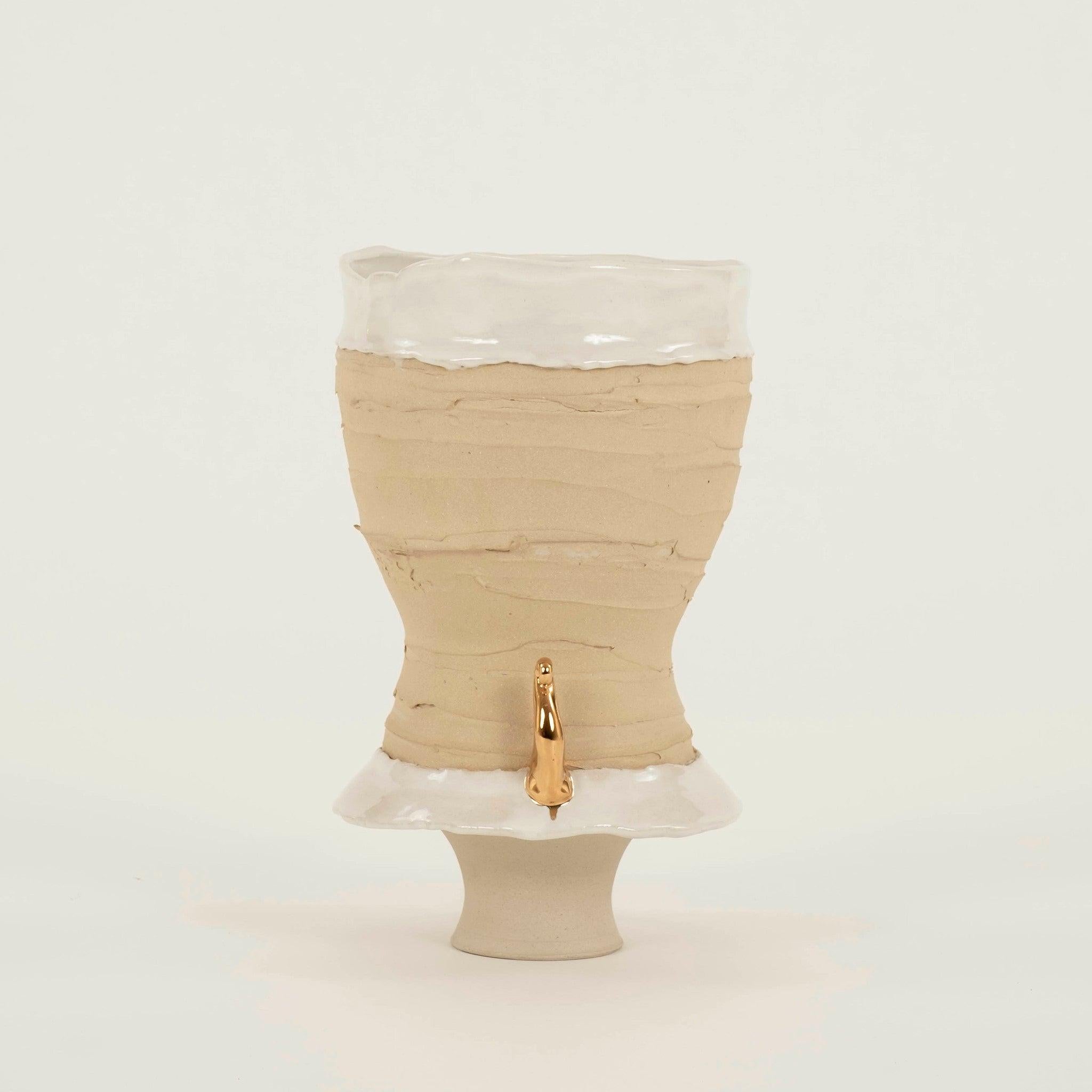 American Chase Gamblin Splash of Gold Taupe Porcelain Urn Vase