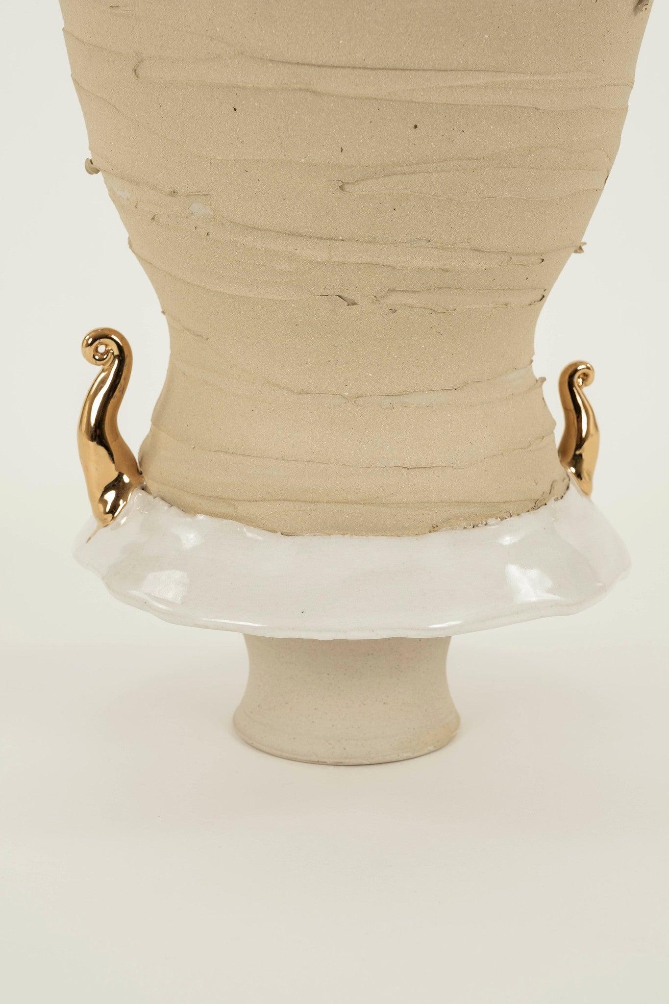 Fired Chase Gamblin Splash of Gold Taupe Porcelain Urn Vase