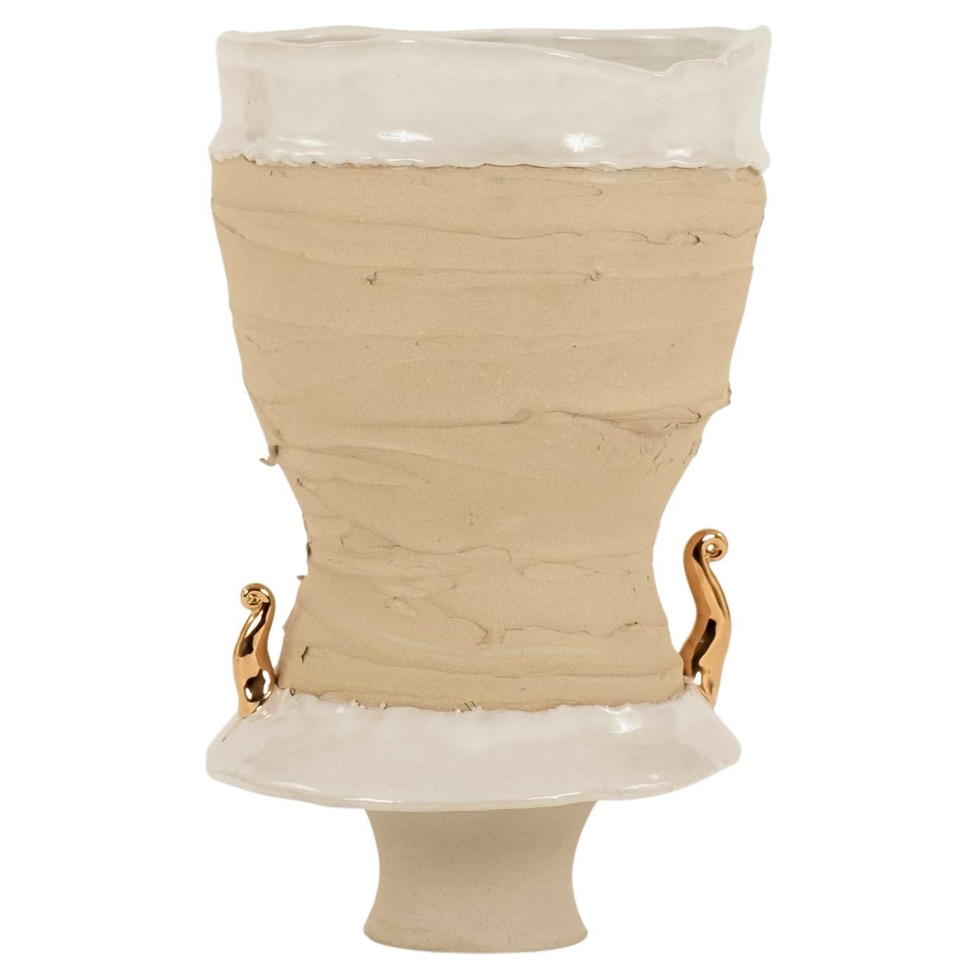 Chase Gamblin Splash of Gold Taupe Porcelain Urn Vase