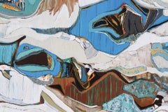 « Sea Fair », peinture à l'huile abstraite de paysage sédimental gris et bleu