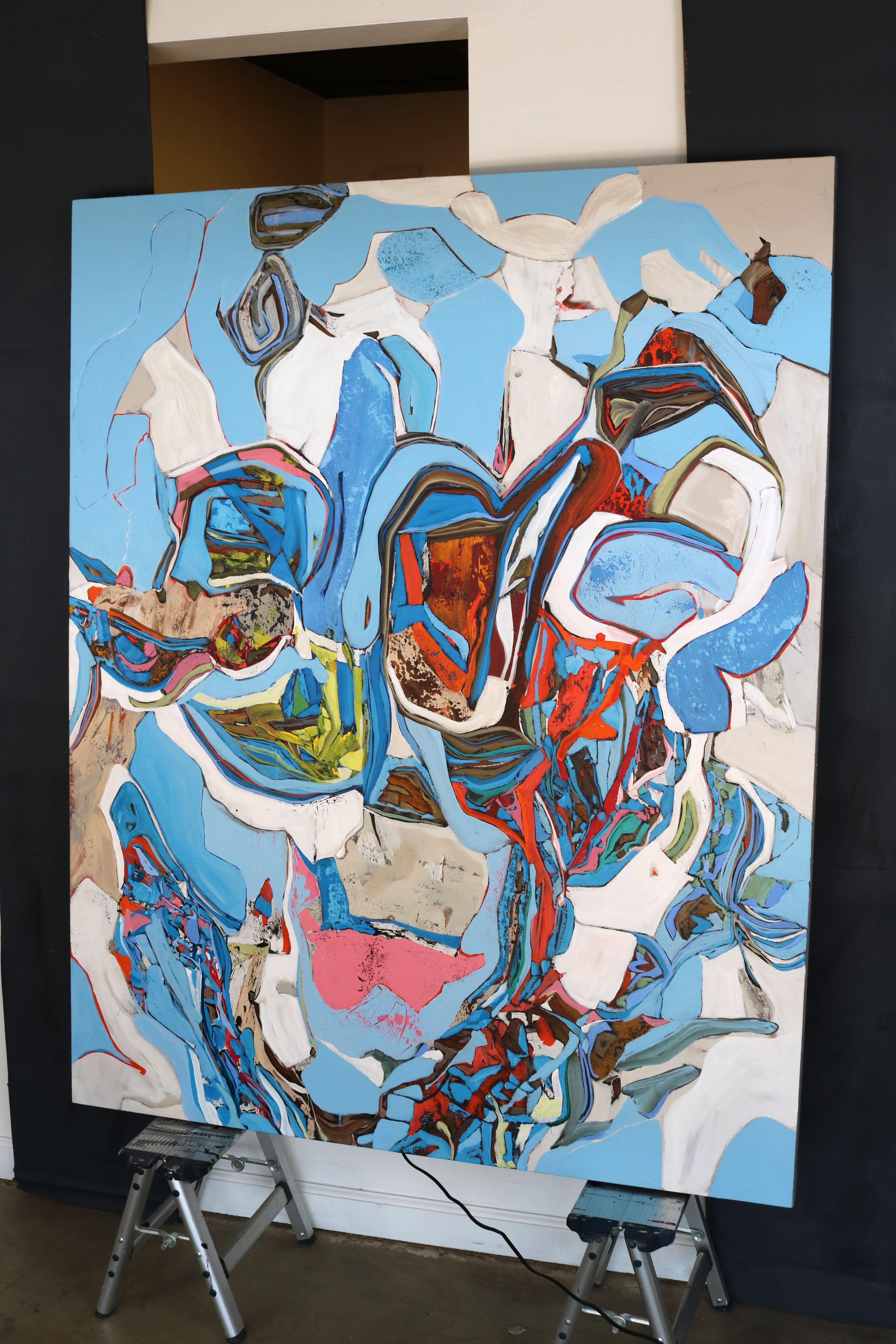 Abstraktes Ölgemälde „Amalfi 4“ in Blau-, Grün-, Rot- und Weißtönen – Painting von Chase Langford