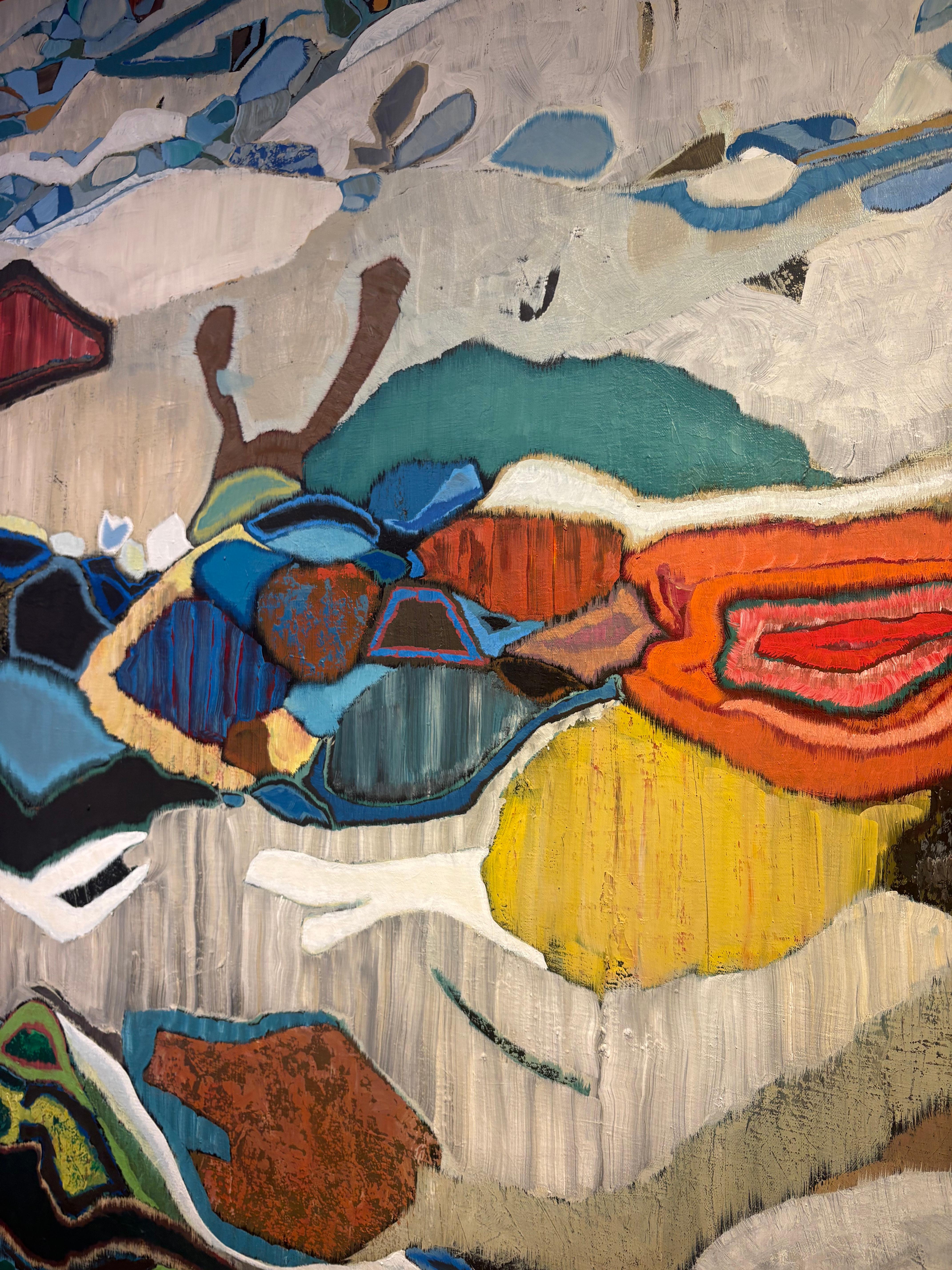 „Avalon Bay“ farbenfrohes, fließendes, abstraktes Ölgemälde in Blau, Grün, Rot im Angebot 4