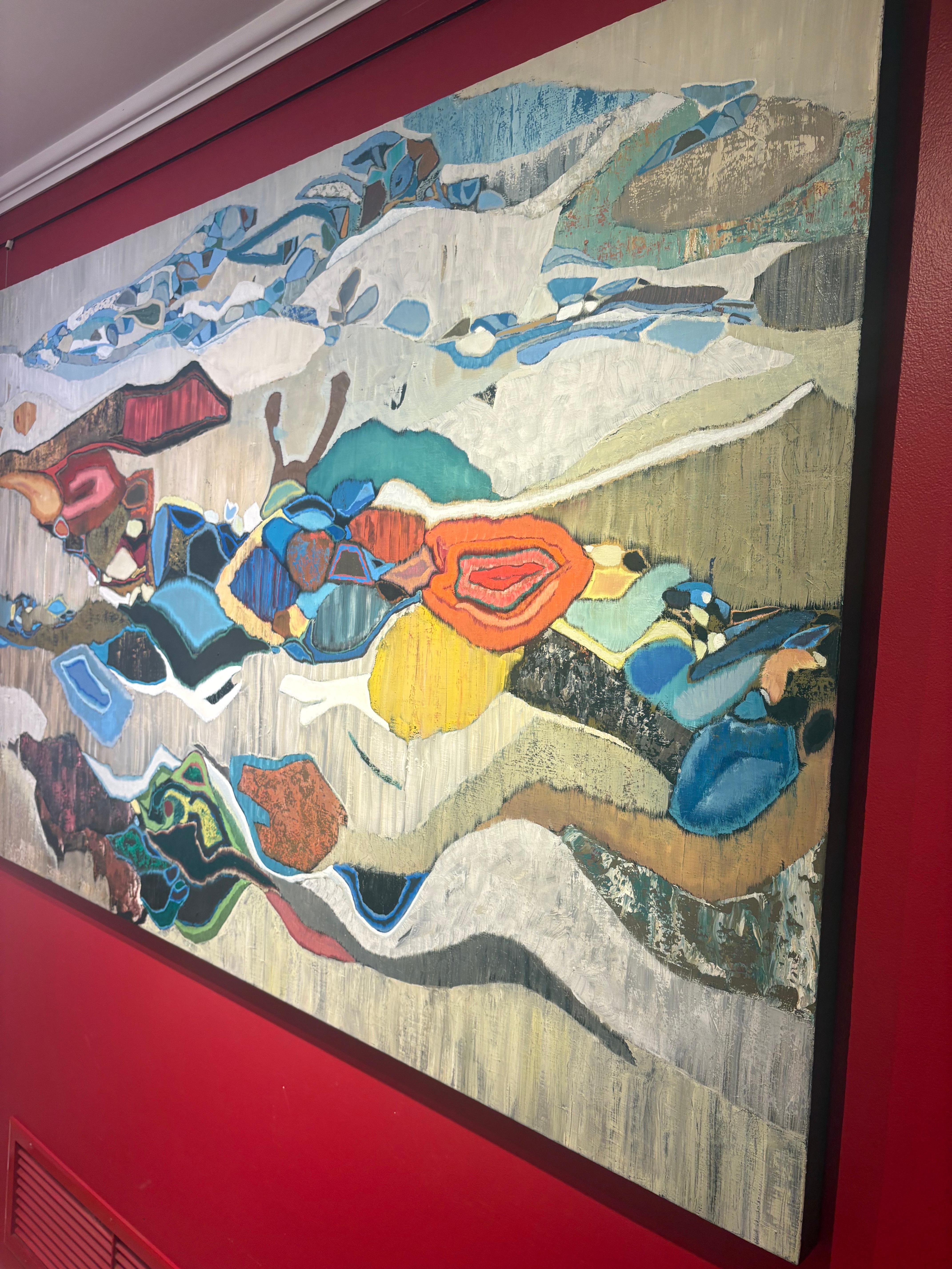 „Avalon Bay“ farbenfrohes, fließendes, abstraktes Ölgemälde in Blau, Grün, Rot – Painting von Chase Langford