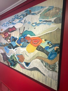 "Avalon Bay" colorful flowing abstract oil painting blue, green, red