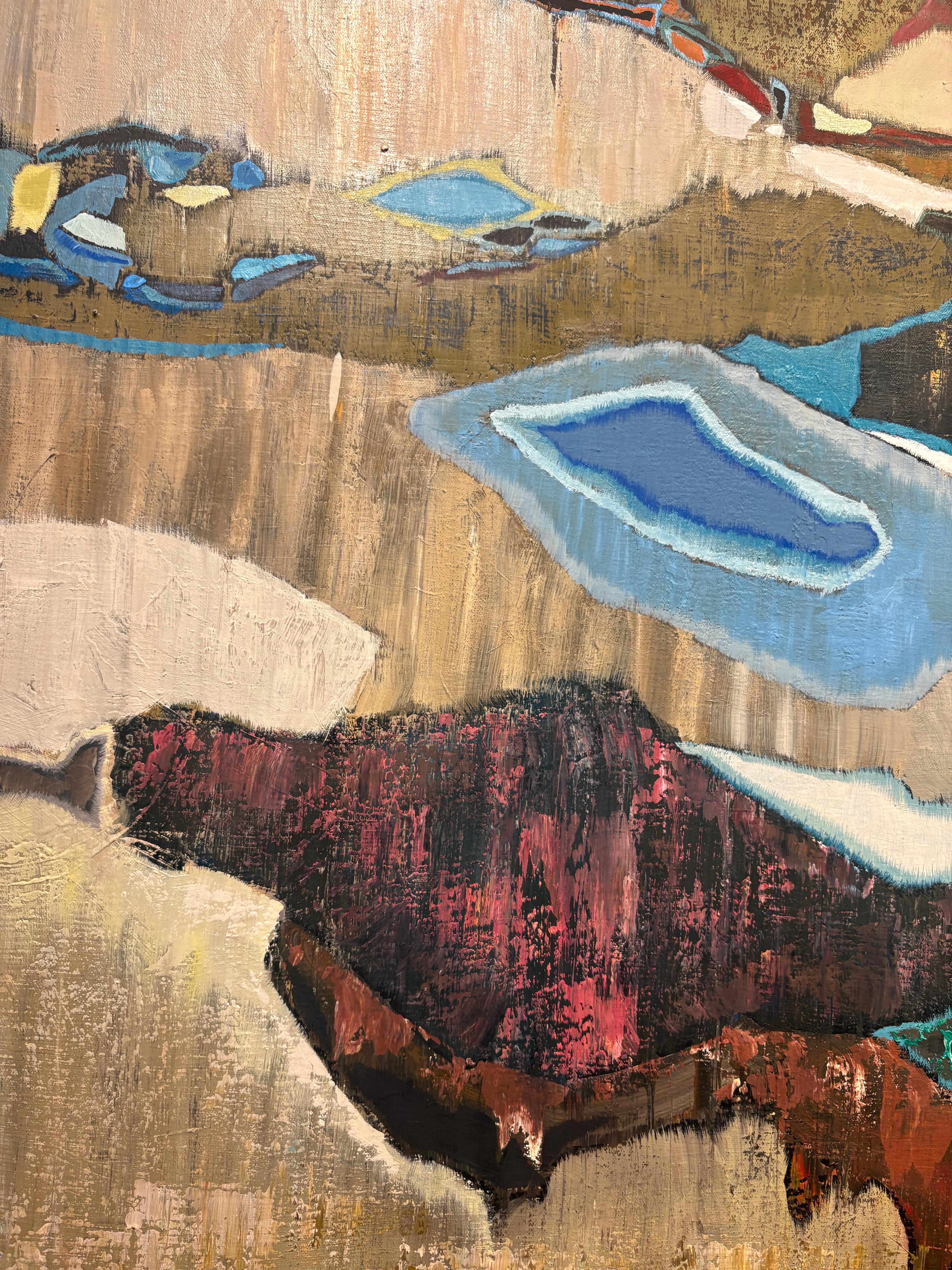 „Avalon Bay“ farbenfrohes, fließendes, abstraktes Ölgemälde in Blau, Grün, Rot im Angebot 1