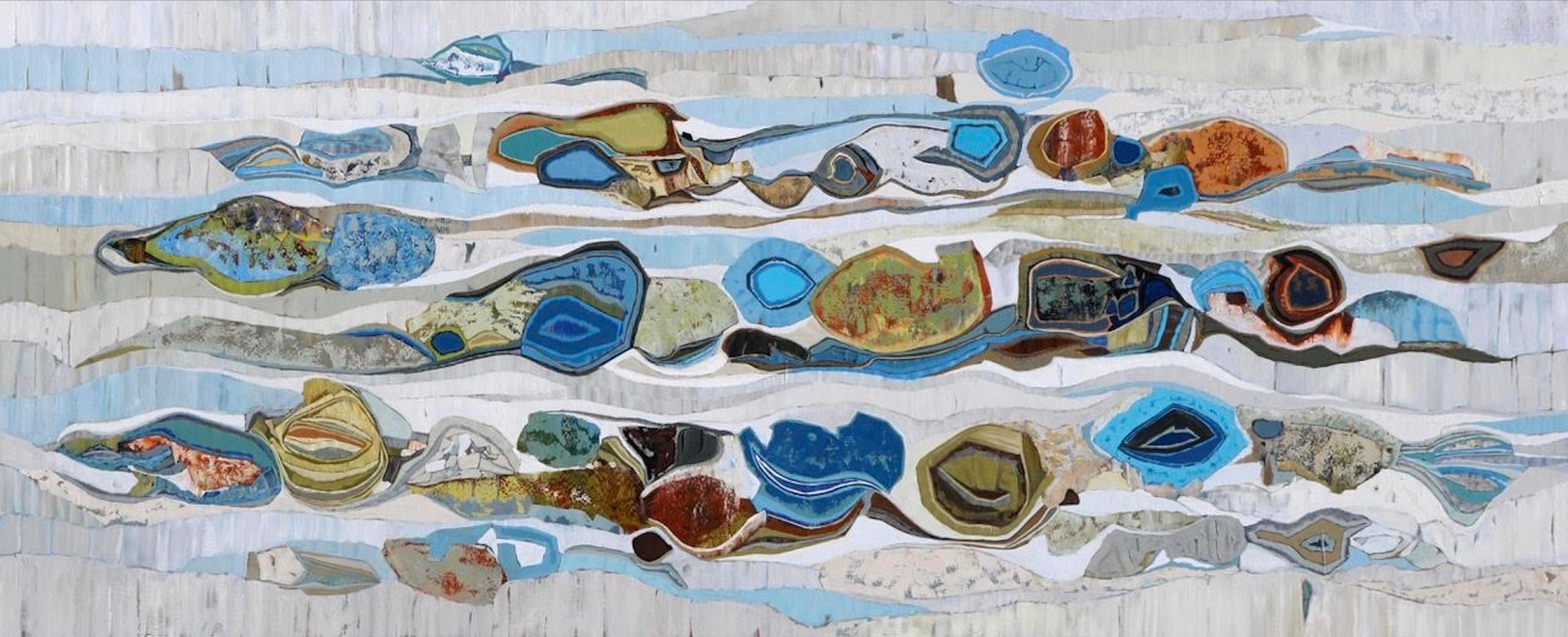 Chase Langford Abstract Painting – Abstraktes, fließendes blau-grünes und graues Ölgemälde „Catalina Channel 20“