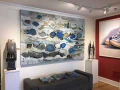 "Catalina Channel 6" Large Scale Abstract Oil Painting with Blues and Neutrals