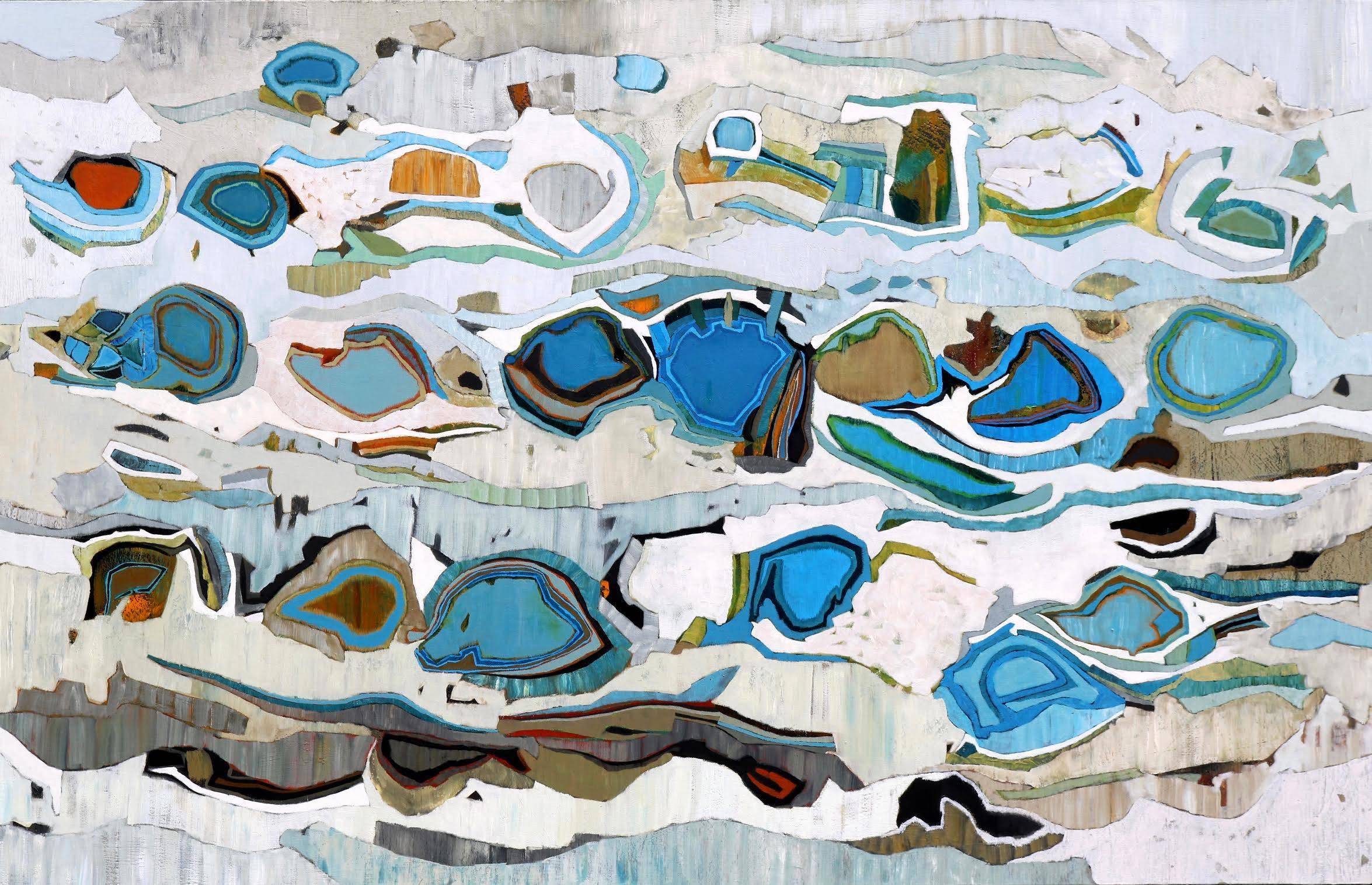 Chase Langford Abstract Painting - "Catalina Channel 6" Large Scale Abstract Oil Painting with Blues and Neutrals