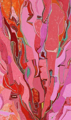 "La marche des éléphants 2" - abstrait rose avec profondeur créée par la texture et le mouvement