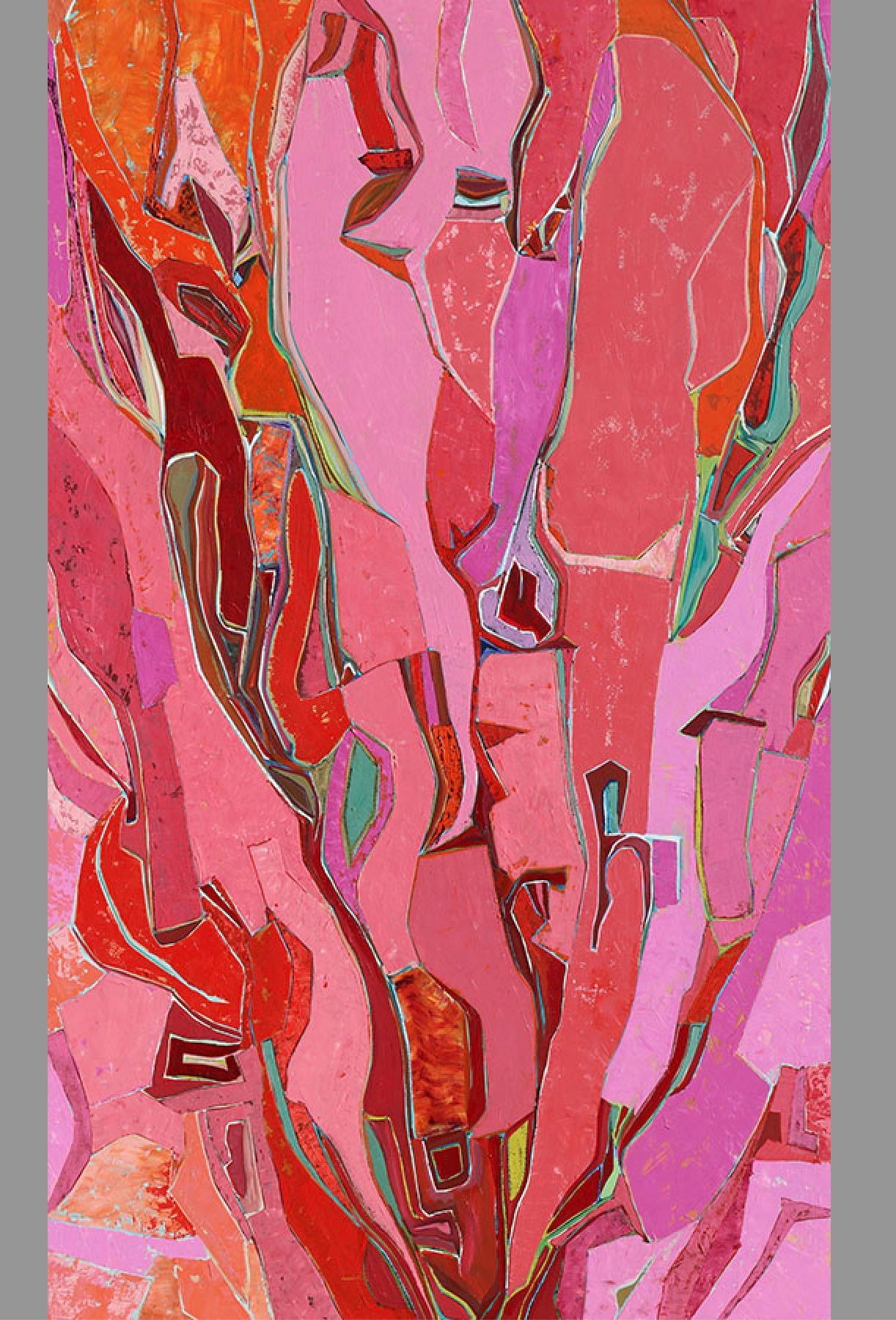 Chase Langford Abstract Painting – "Elephant Walk 2" rosa abstrakt mit Tiefe durch Textur und Bewegung