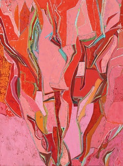 Chase Langford - "Elephant Walk 3" vibrant pink, red, and orange painting with geometric lines "Elephant Walk 3" vibrant pink, red, and orange painting with geometric lines