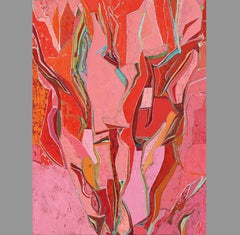Chase Langford - "Elephant Walk 3" vibrant pink, red, and orange painting with geometric lines "Elephant Walk 3" vibrant pink, red, and orange painting with geometric lines