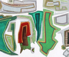 "Harrison 2" astratto geometrico di bianco, grigio, verde e rosso