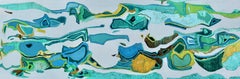 "Sea of Cortez" Abstract oil painting with green, blue, yellow, turquoise