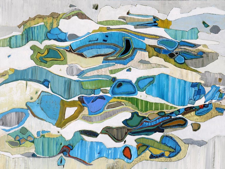 Chase Langford Zuma Bluff Blue And Green Abstract Oil Painting