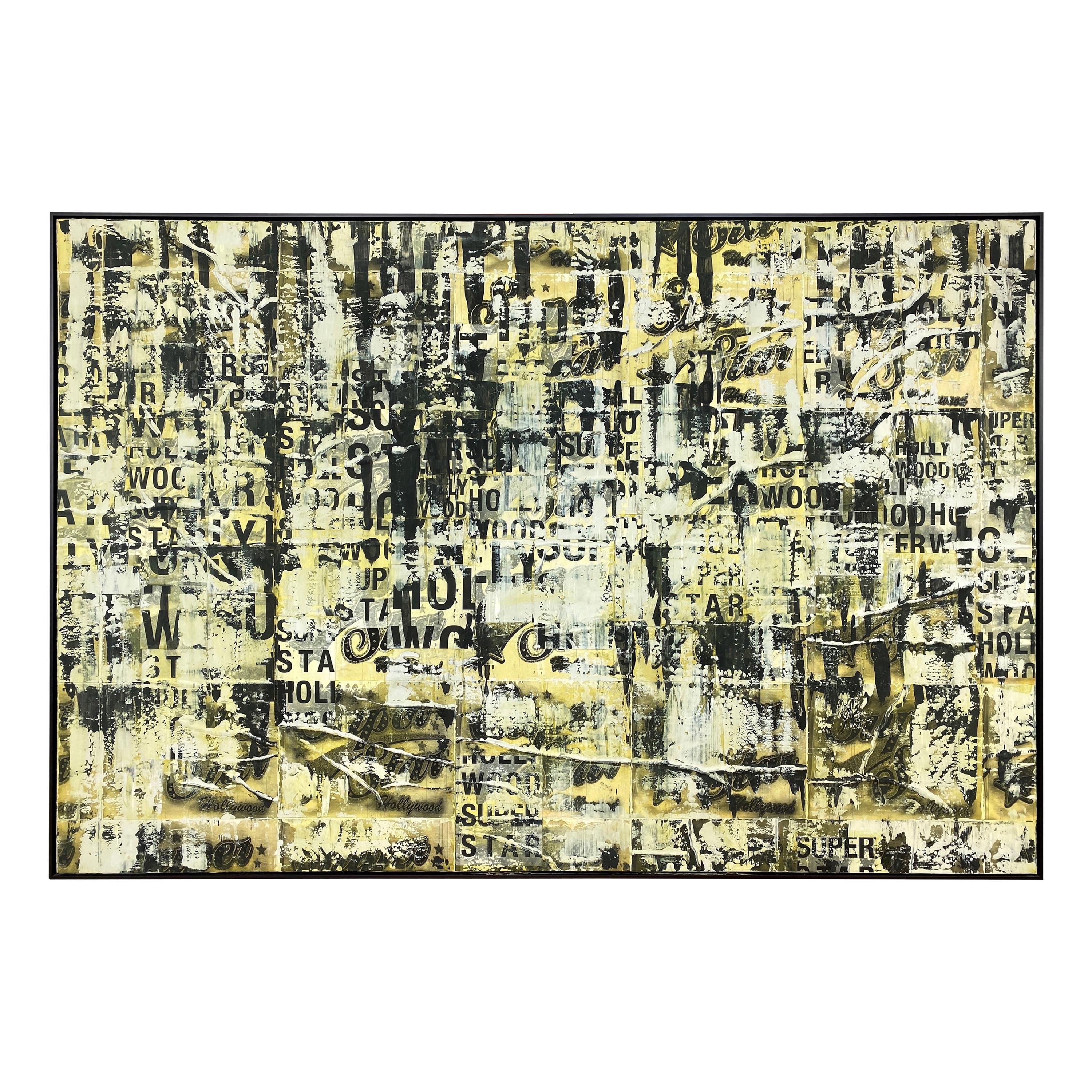 An extra large 2007 mixed-media abstract expressionist oil painting on canvas titled “Super Star Hollywood” by Los Angeles-based contemporary artist Chase Langford.

Displaying an aesthetic and technique rarely seen in his work, rendered with