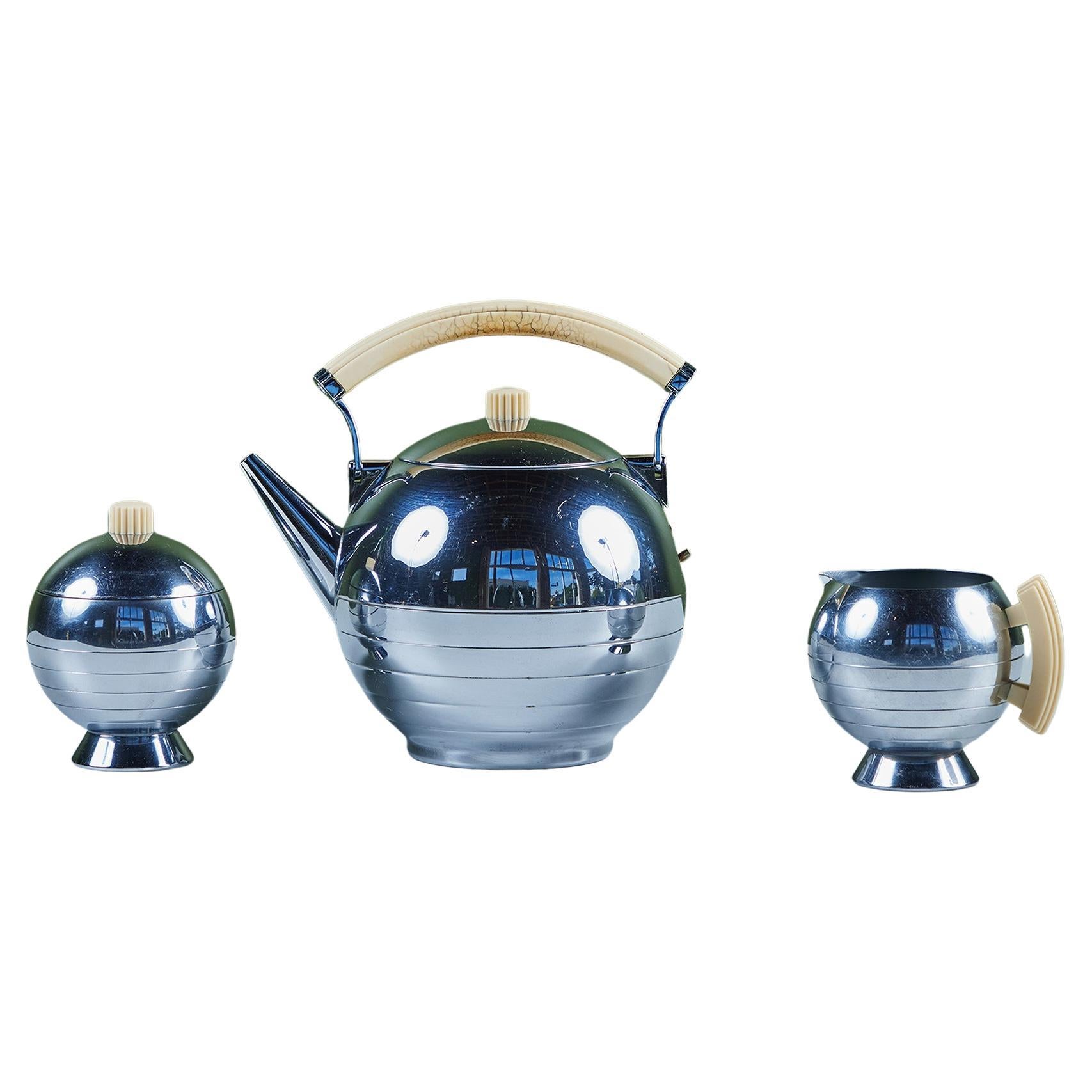 Chase Three Piece Comet Tea Service Set with Bakelite Accents